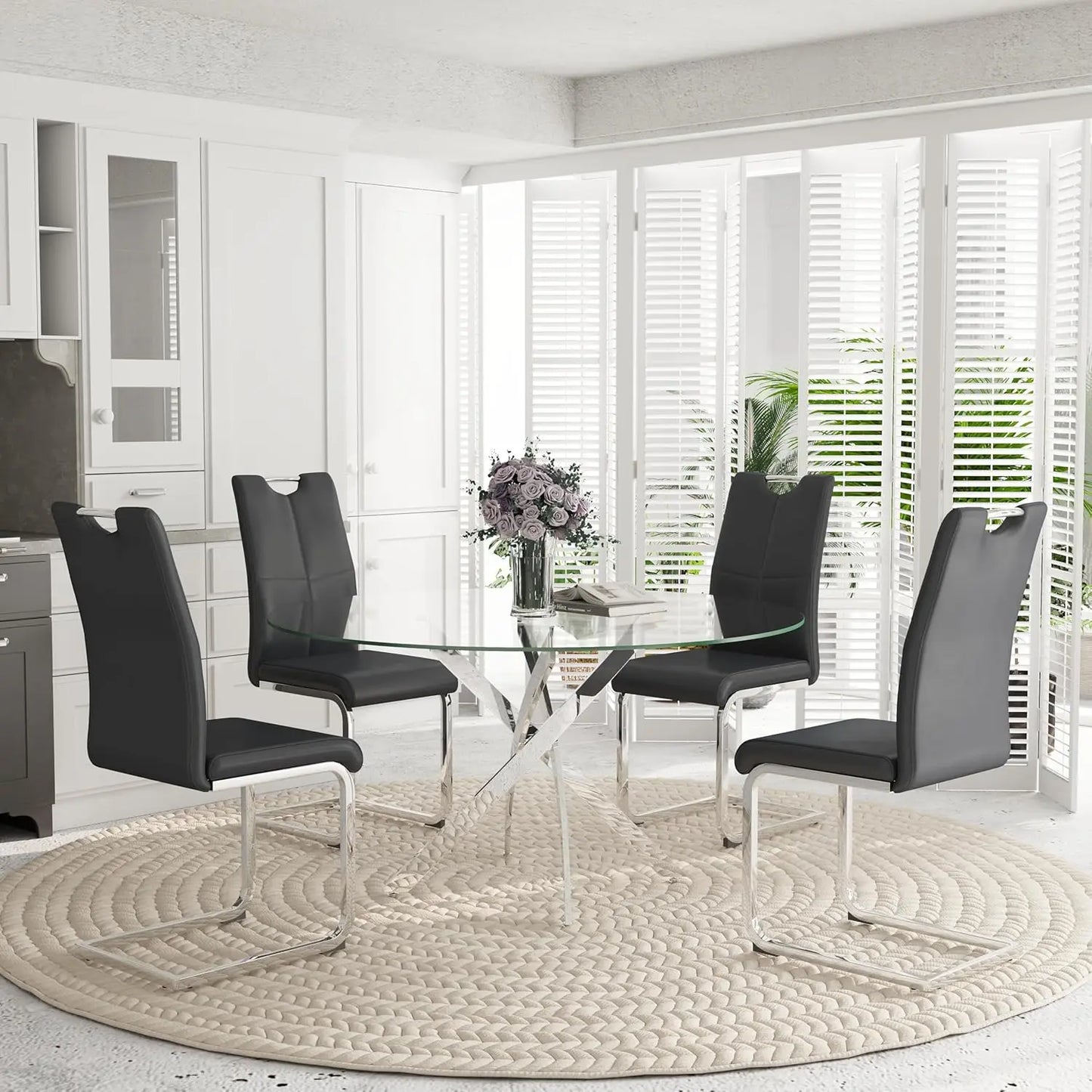 5-Piece Round Dining Table w/Tempered Glass