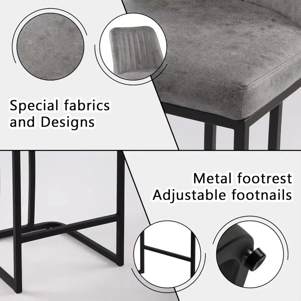 Upholstered Fabric Counter Height Bar Stools w/Footrest & Metal Legs