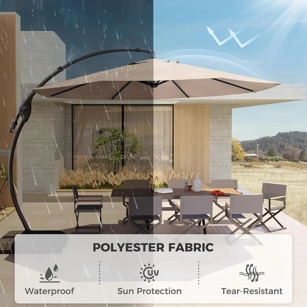 11' 360° Rotation Round Aluminum Patio Umbrella without Base for Garden Porch