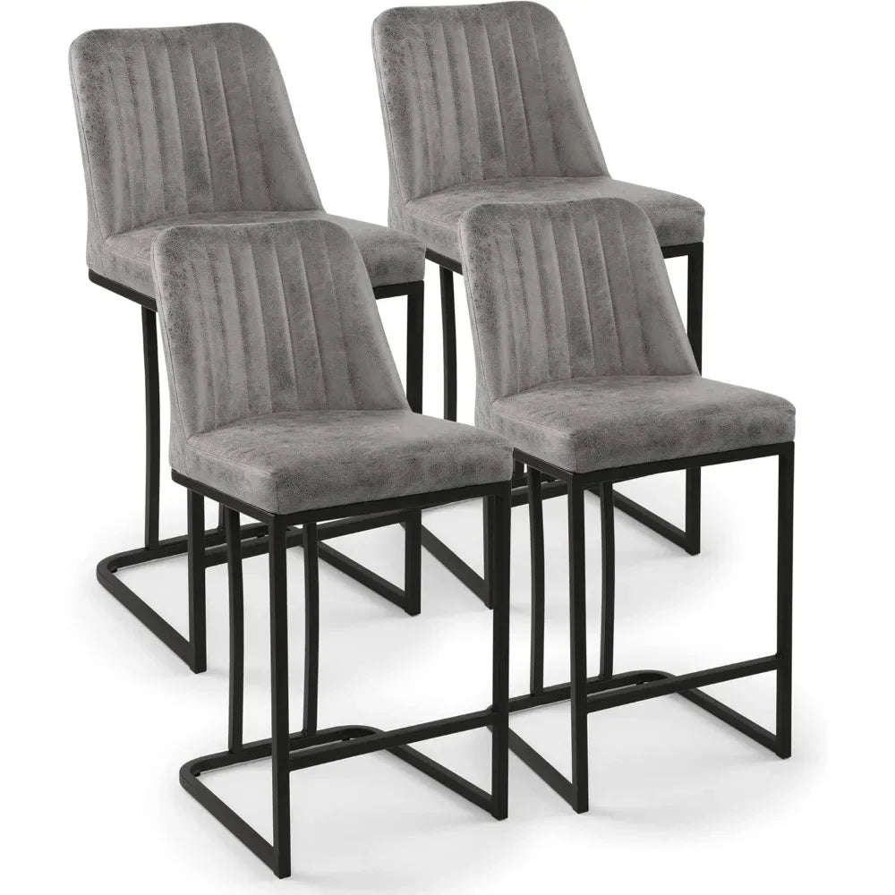 Upholstered Fabric Counter Height Bar Stools w/Footrest & Metal Legs