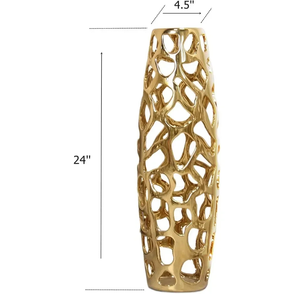 Large Gold Ceramic Floor Vase