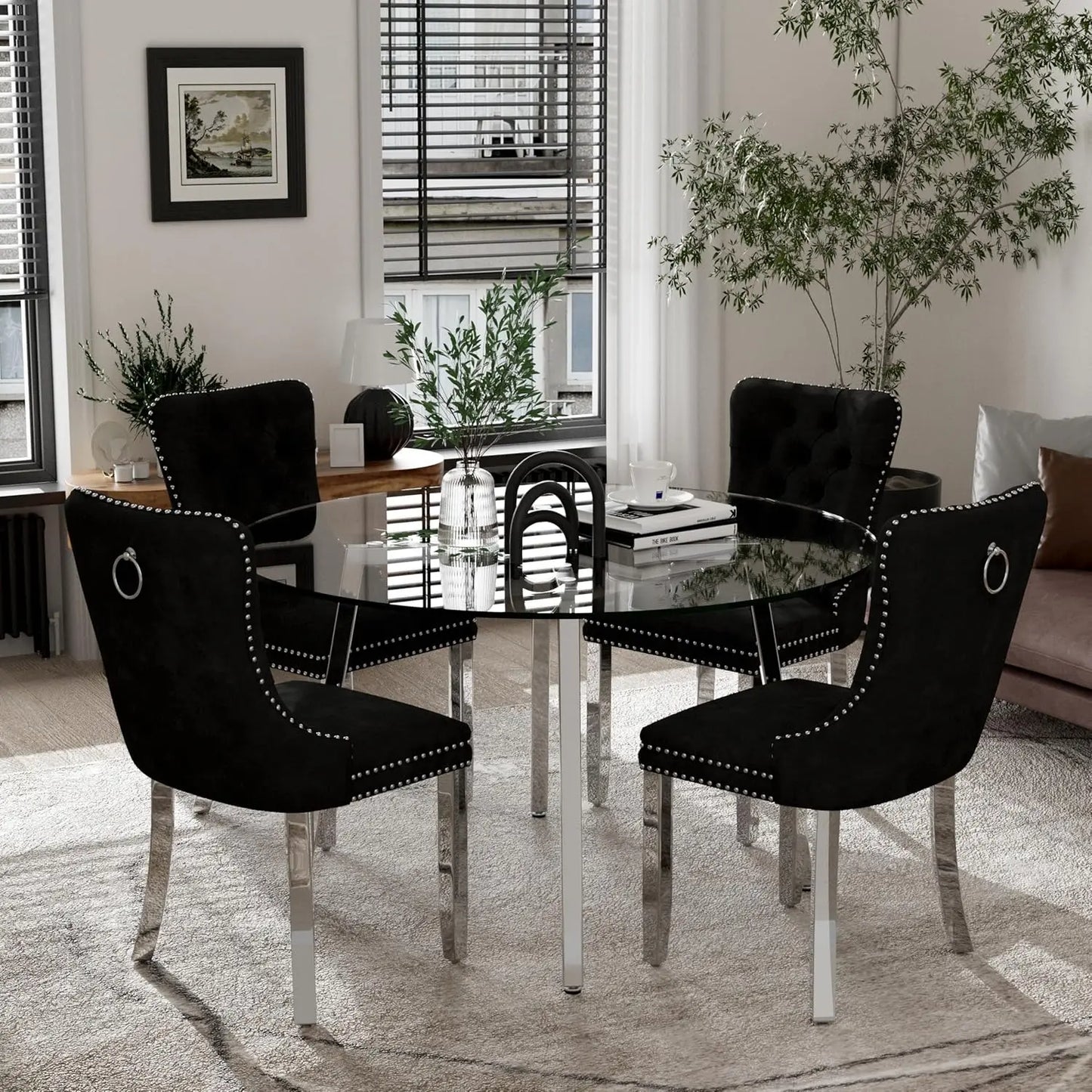 Elegant Circular Glass Top Dining Set for 4