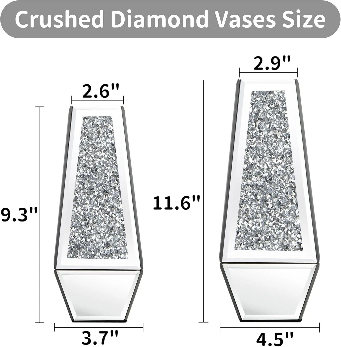 Silver Crushed Diamond Mirrored Vases (Set Of 2)