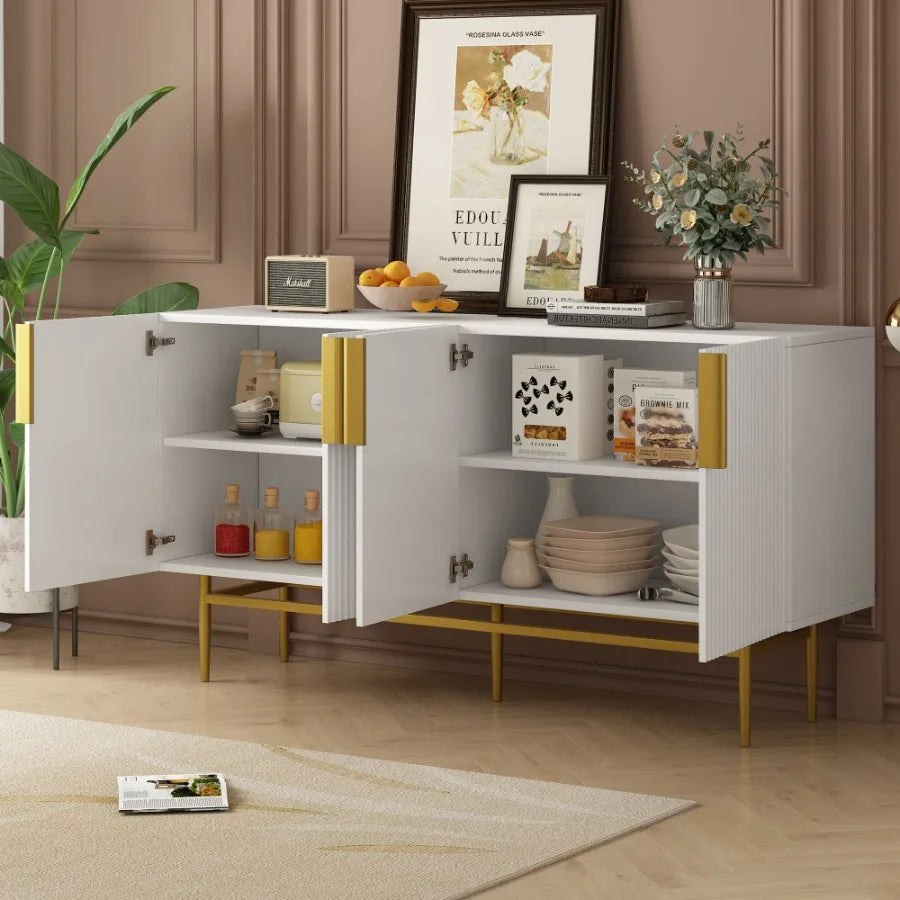 Elegant Gold Metal Handle Buffet Cabinet