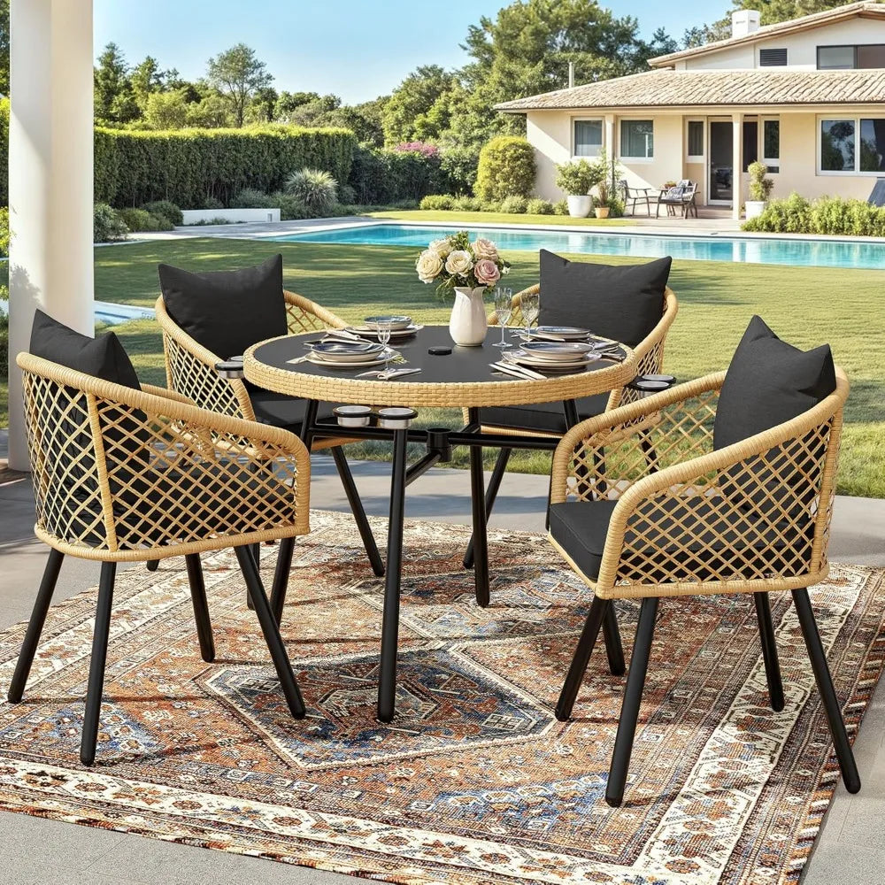 5-Piece Outdoor Dining Set w/Umbrella Hole