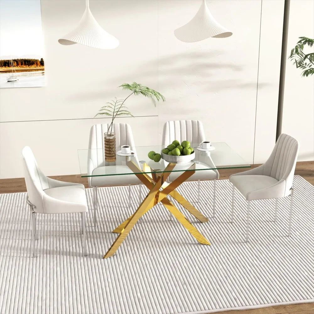 51.18" Rectangular Tempered Glass Dining Table