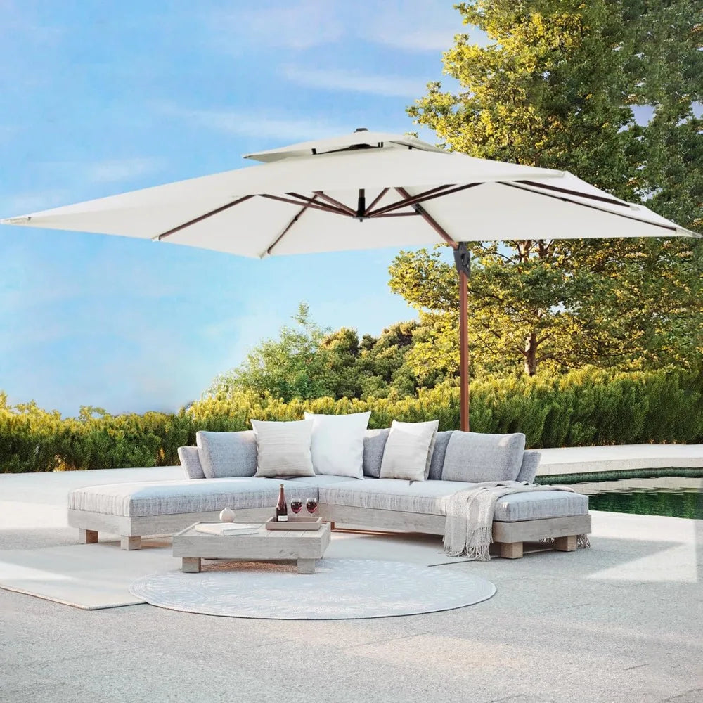 10 X 13 FT Double Top Deluxe Wood Grain Heavy Duty Umbrella