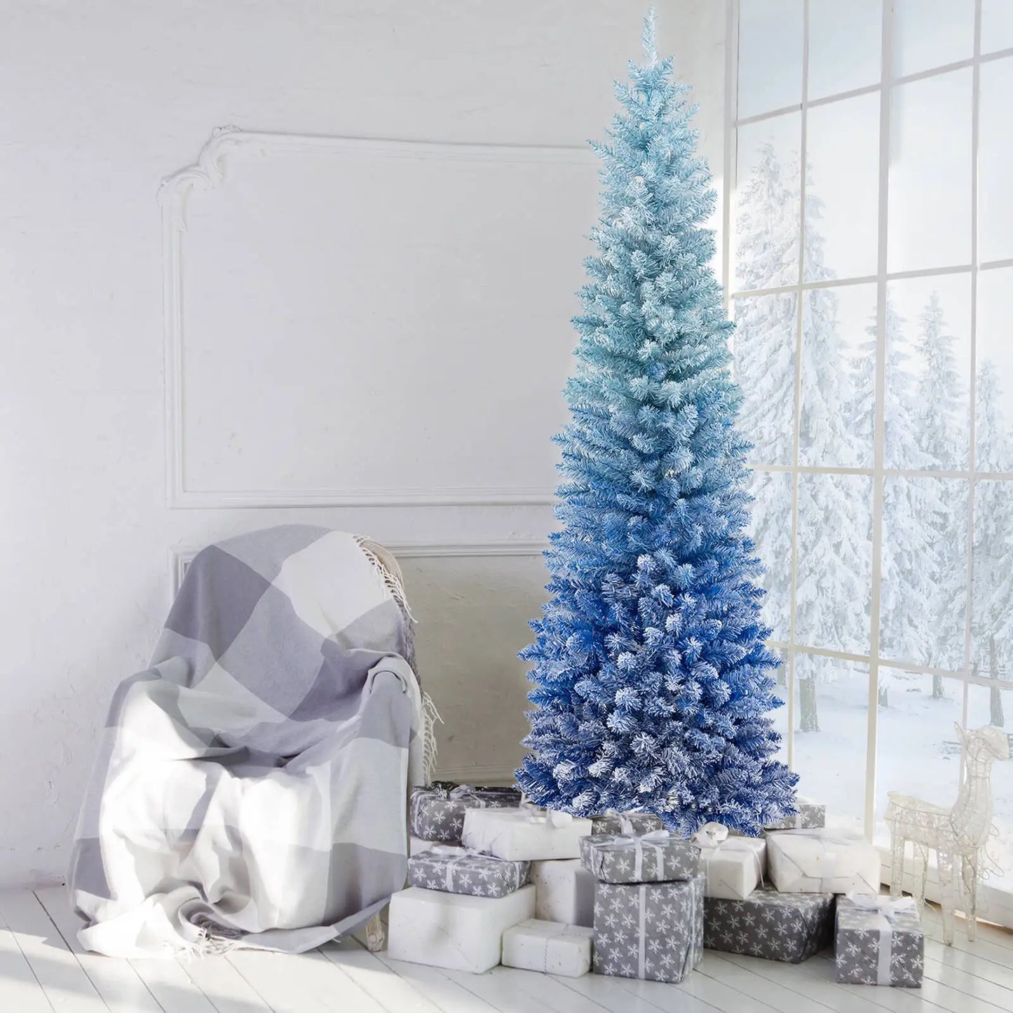 6ft. Blue Gradient Snow Flocked Artificial Christmas Tree w/435 Lush Branch Tips