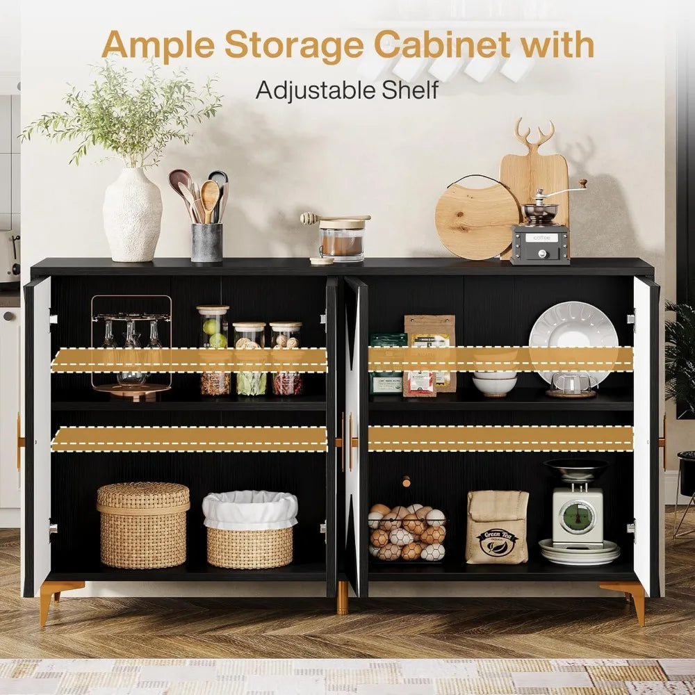 4-Door 55in. Buffet Cabinet with Geometric Pattern