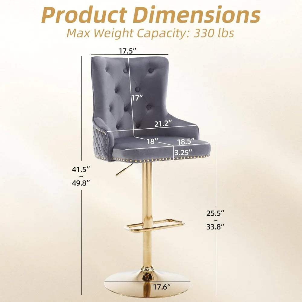 Velvet Nailhead Upholstered Height Adjustable Bar Stools (Set of 4)