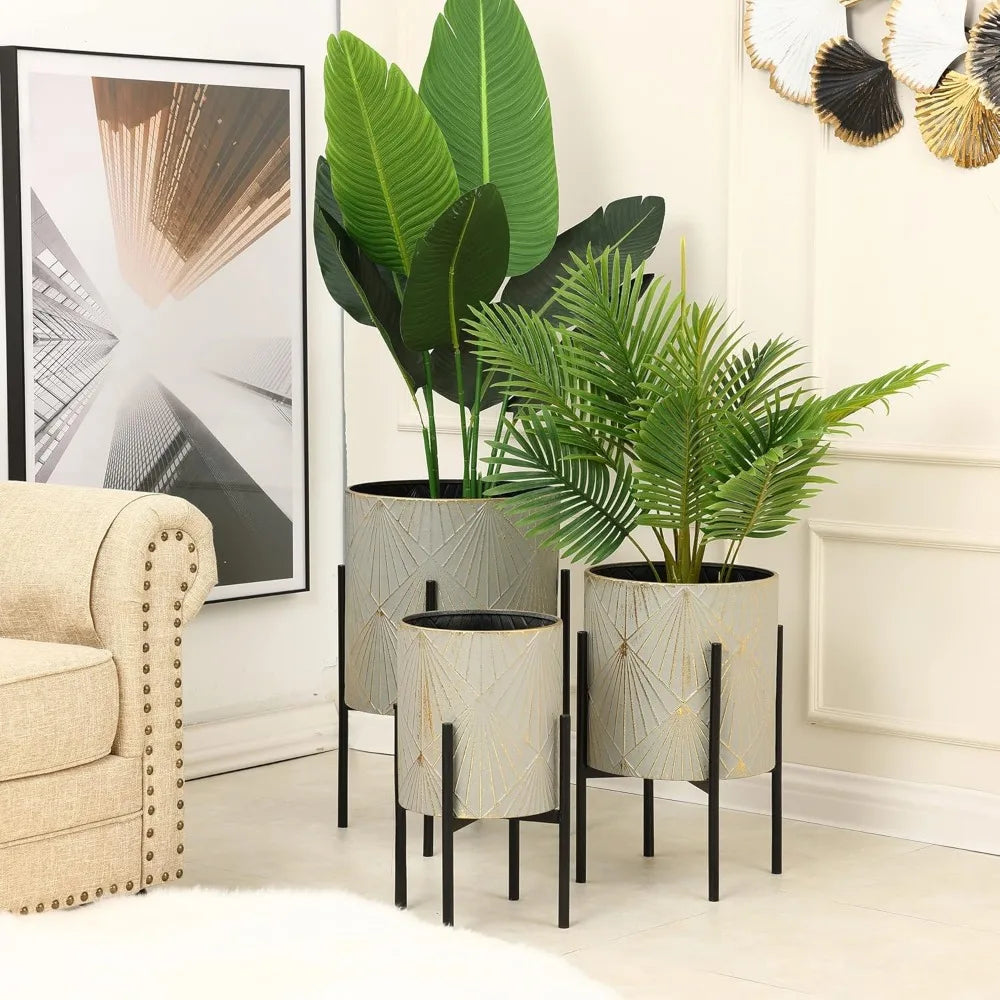 Floor Plants Pots with Stands (Set of 3)