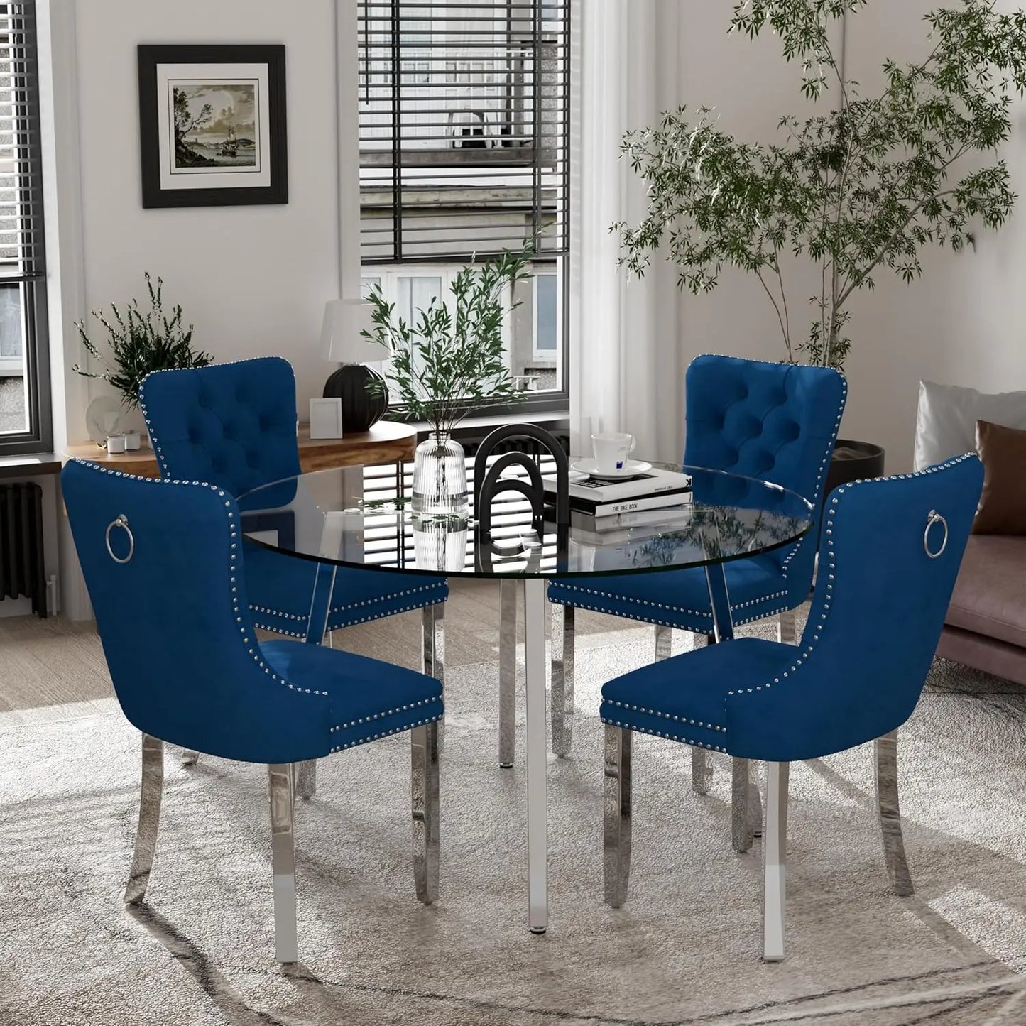 Elegant Circular Glass Top Dining Set for 4