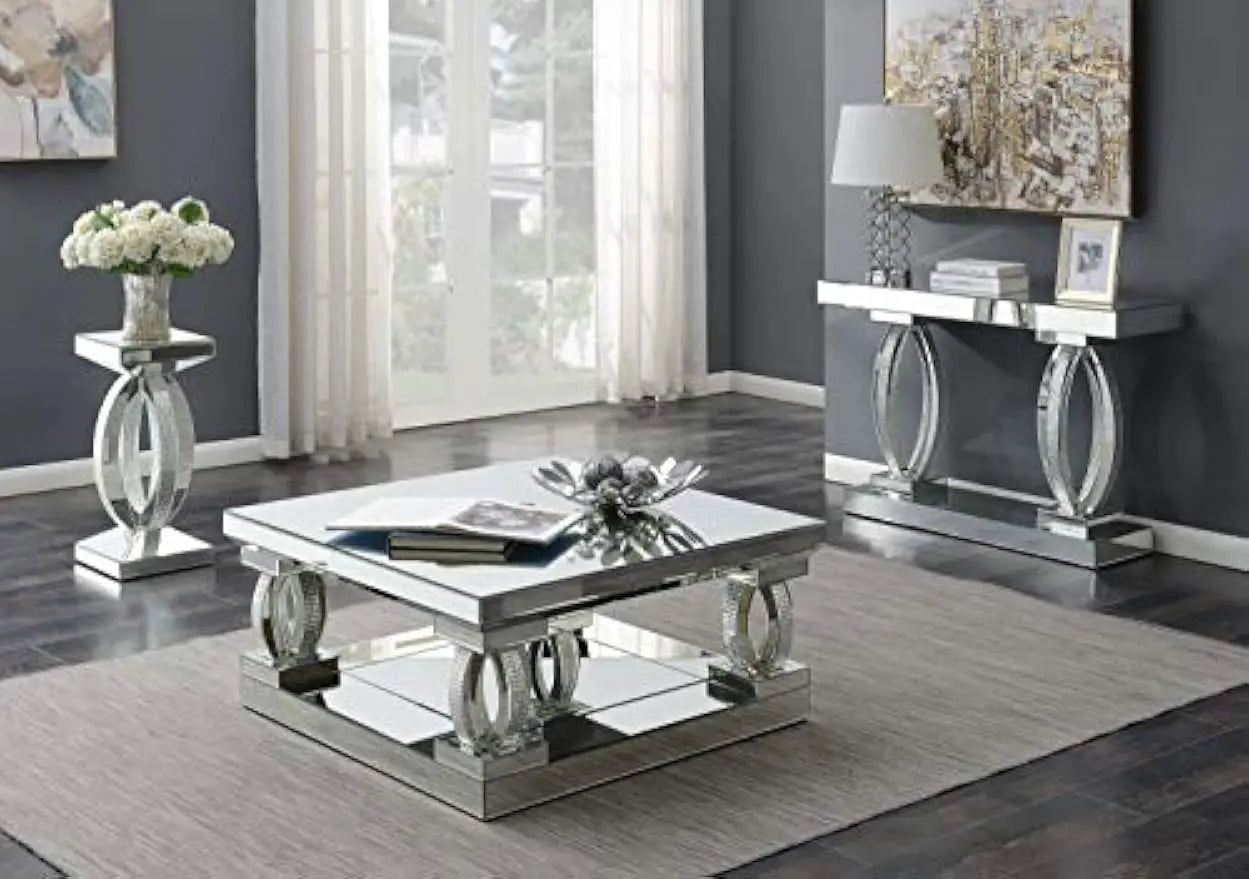 Square Mirrored Cocktail Table with Acrylic Crystal Legs