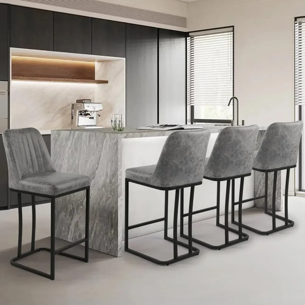 Upholstered Fabric Counter Height Bar Stools w/Footrest & Metal Legs