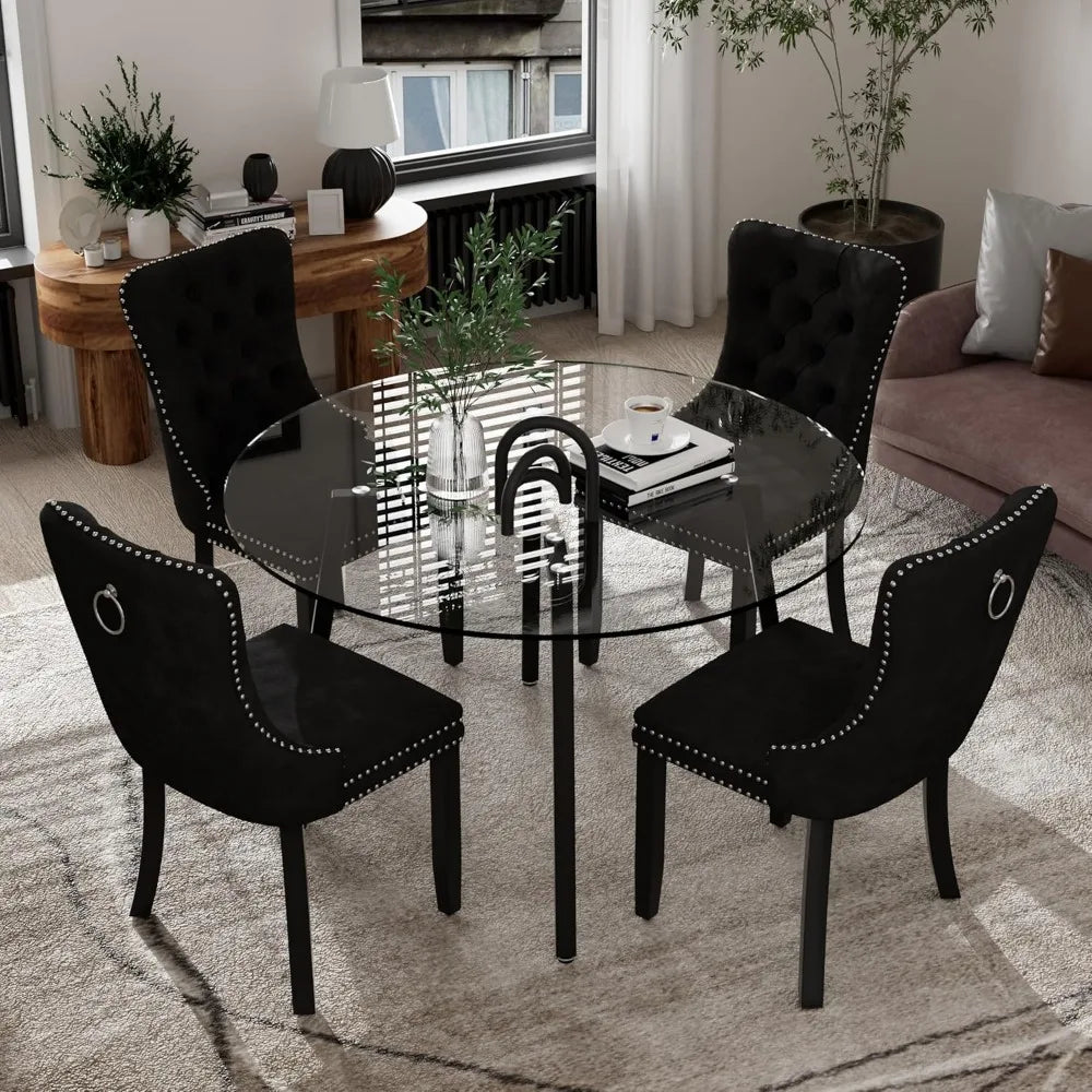 Elegant Circular Glass Top Dining Set for 4