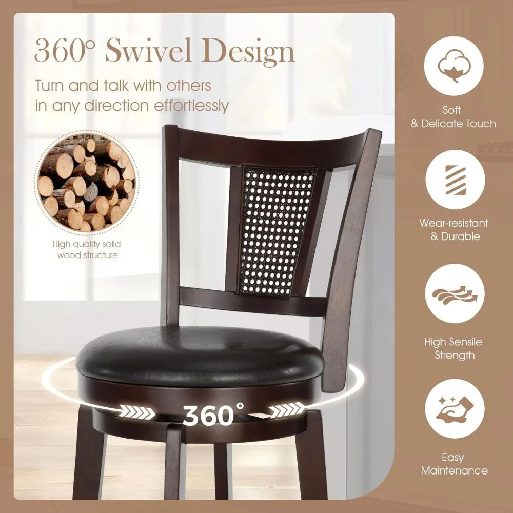 360-Degree Swivel Stools w/Faux Leather Padded Seat (Set of 4)