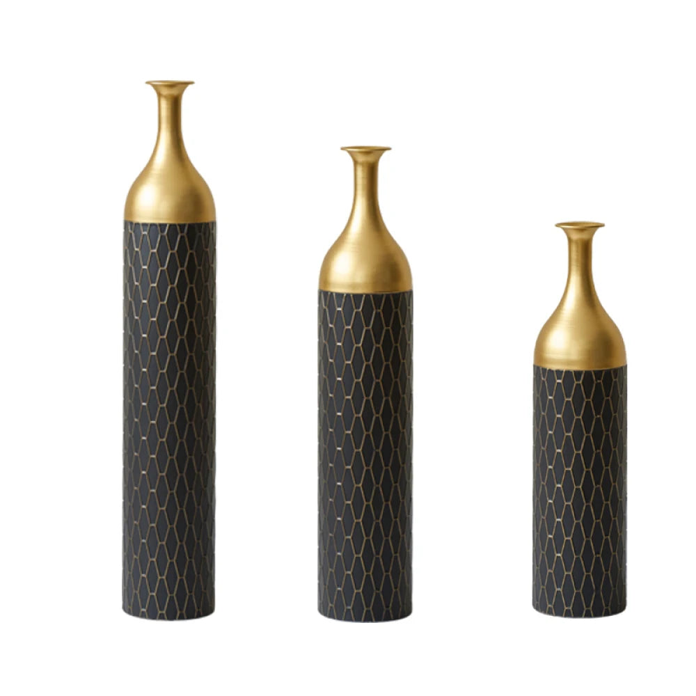 Black and Gold Metal Vase - Set of 3 Floor Vases