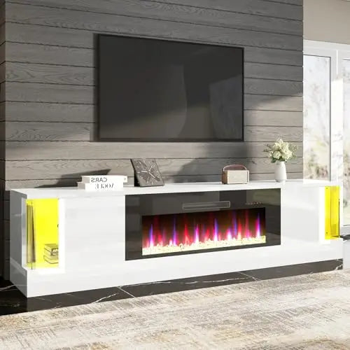Glossy Oak Fireplace TV Stand w/36in. Fireplace for TVs up to 80in.