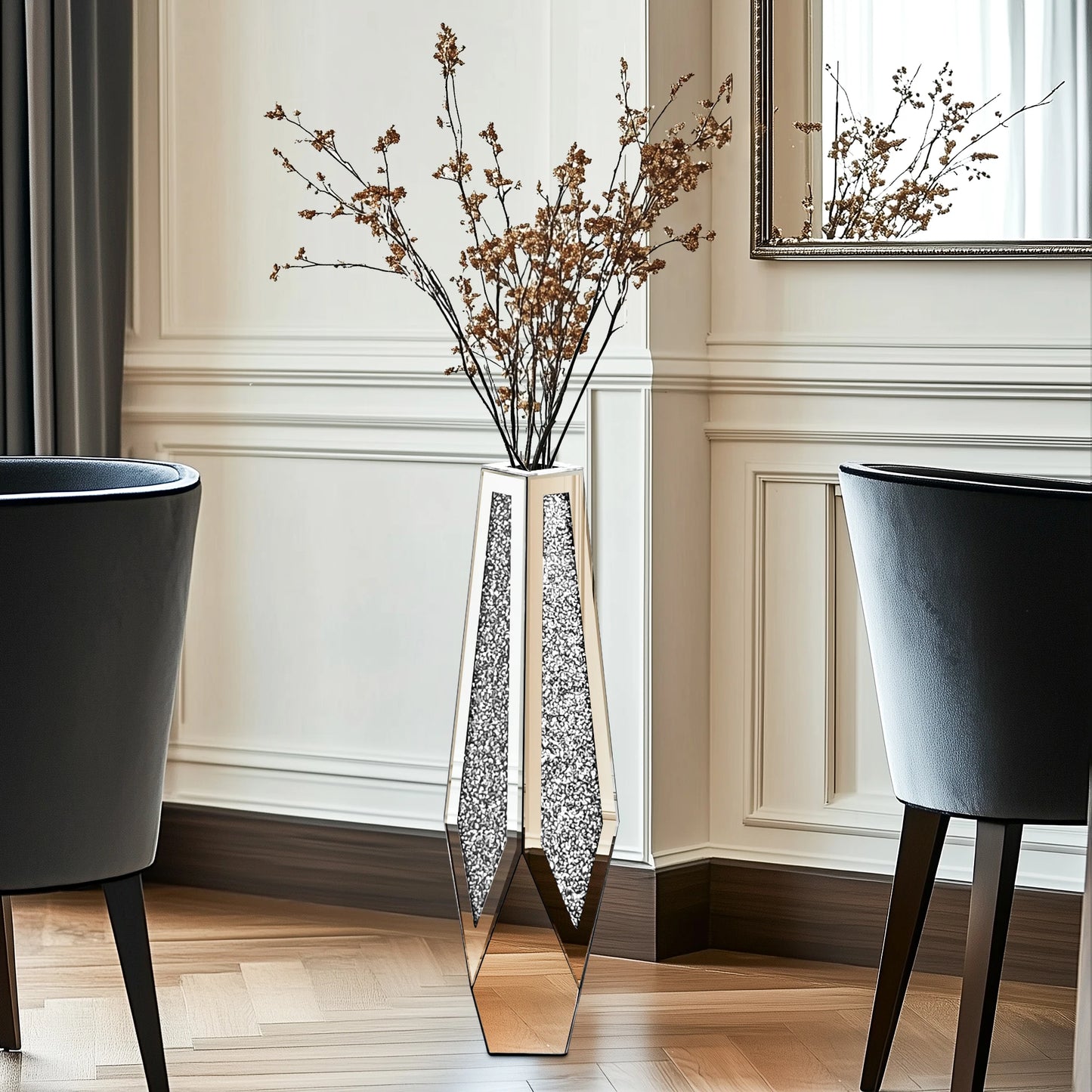 Crushed Diamond Glass Tall Floor Mirror Vase