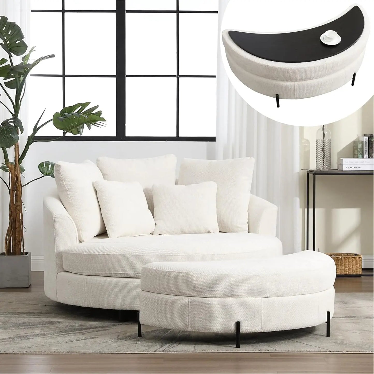 Oversized Chenille Barrel Chair w/ Optional Ottoman