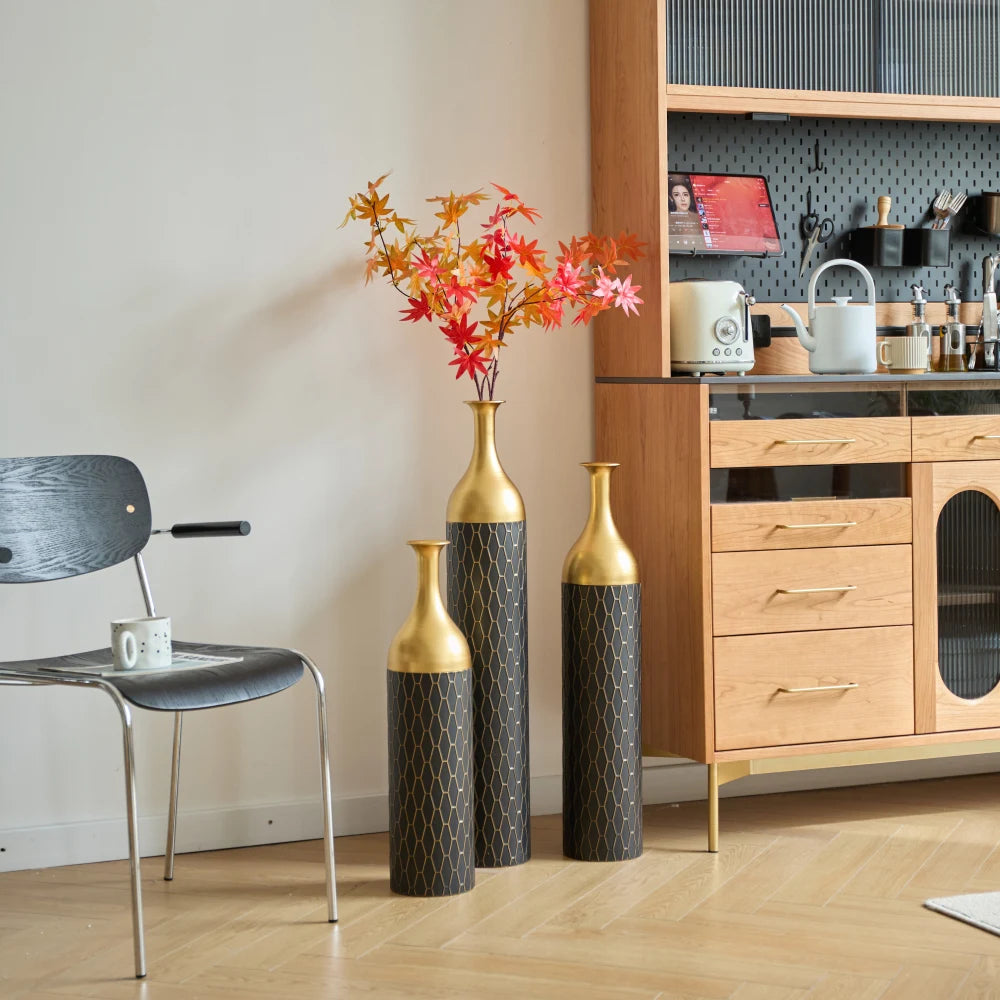 Black and Gold Metal Vase - Set of 3 Floor Vases