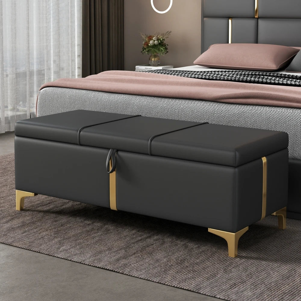 Queen Size Upholstered Platform Bed with Ottoman
