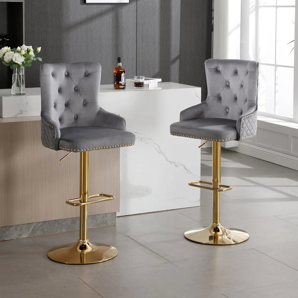 Velvet Nailhead Upholstered Height Adjustable Bar Stools (Set of 4)