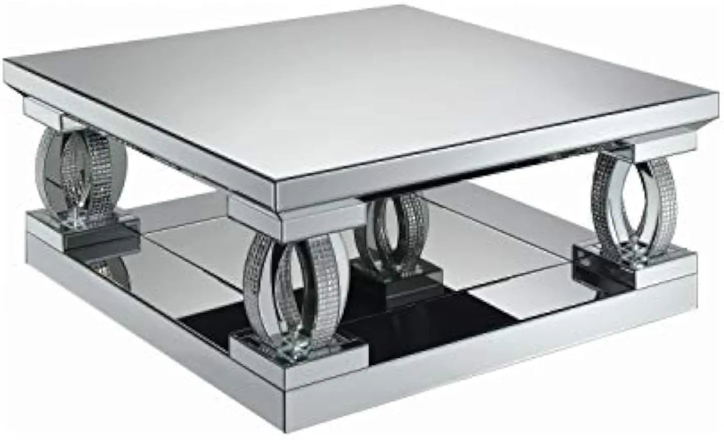 Square Mirrored Cocktail Table with Acrylic Crystal Legs