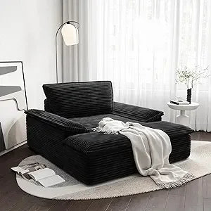 59" Corduroy Oversized Chaise Lounge Sleeper Chair
