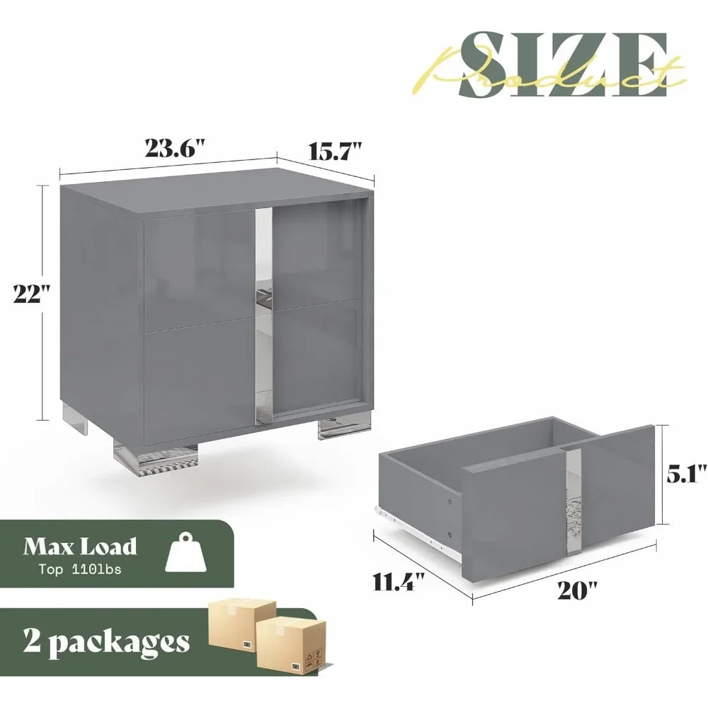 Set of 2 - 23.6" End Tables w/ Drawers, High Gloss UV Finish