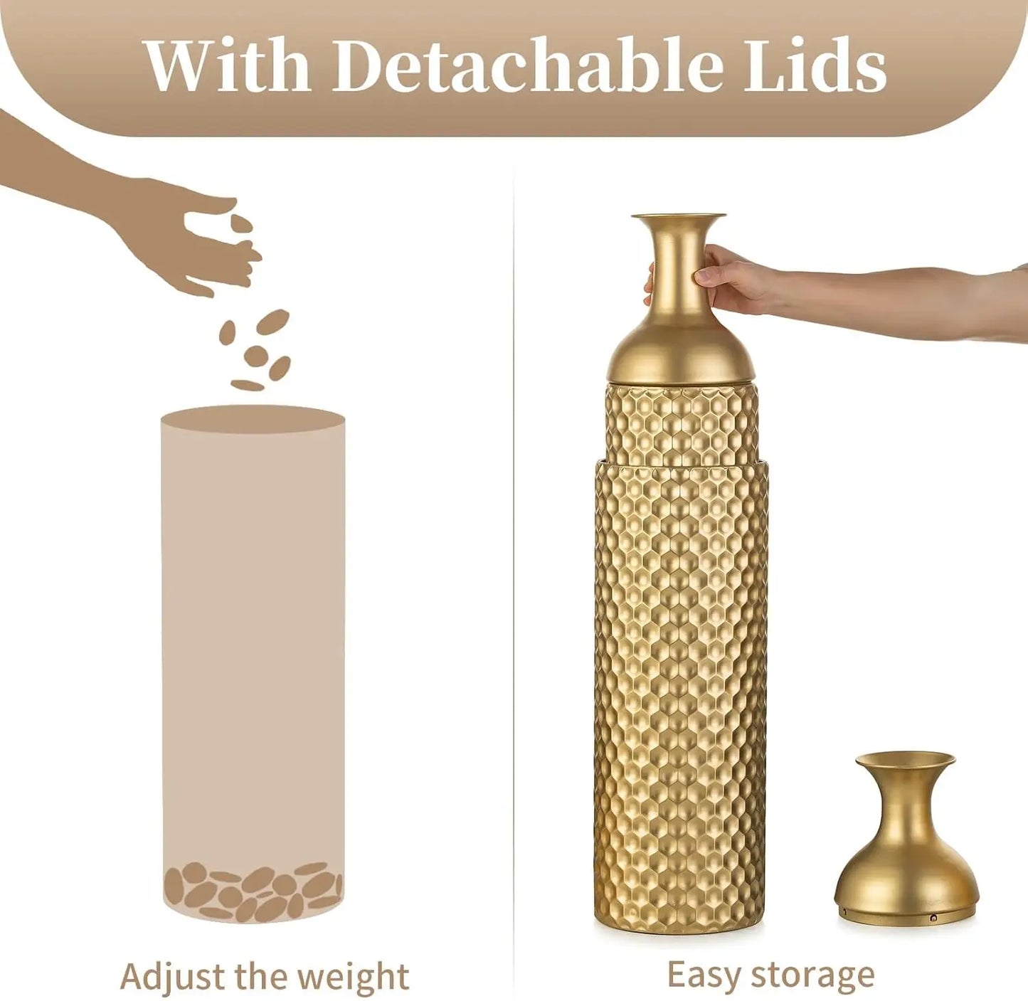 Set of 3 Modern Gold Honeycomb Texture Vases