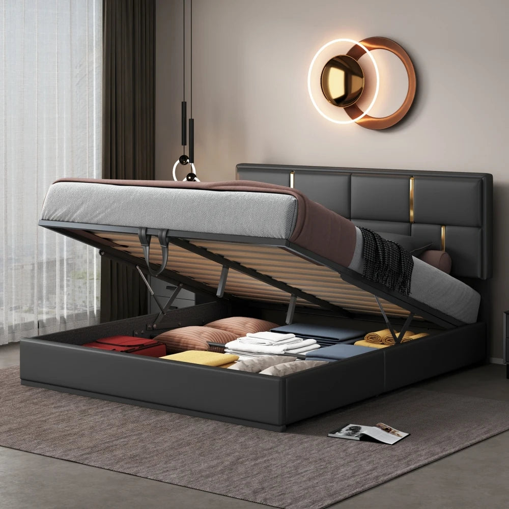 Queen Size Upholstered Platform Bed with Ottoman