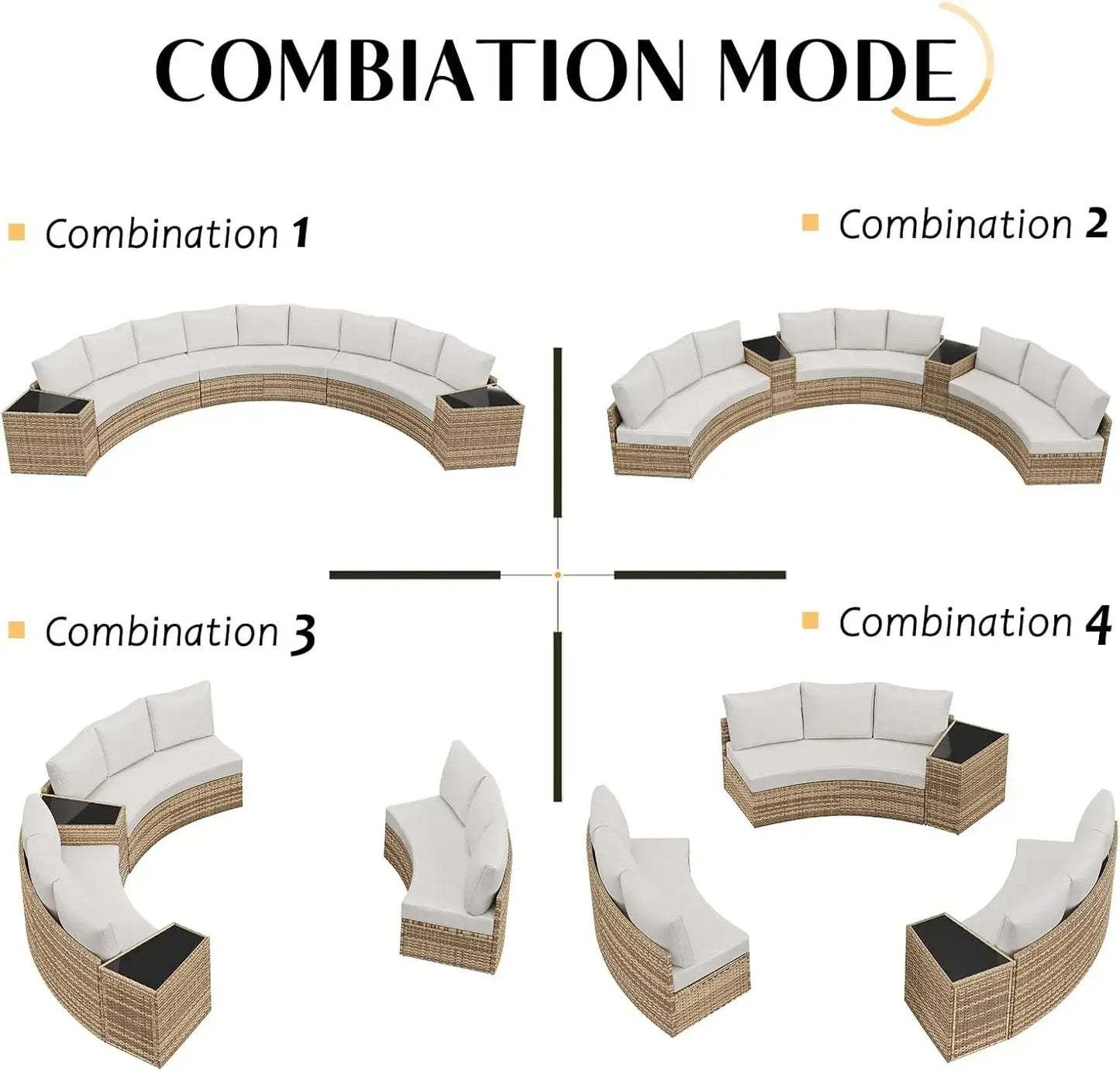 11 Piece Half-Moon Sectional Patio Furniture Set w/Large Storage Wedge Table