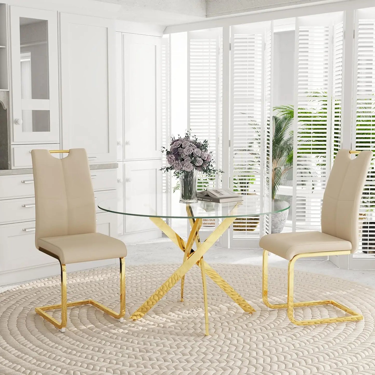 5-Piece Round Dining Table w/Tempered Glass