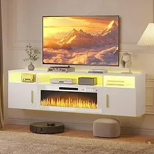 Wall Mounted Entertainment Center with LED Electric Fireplace