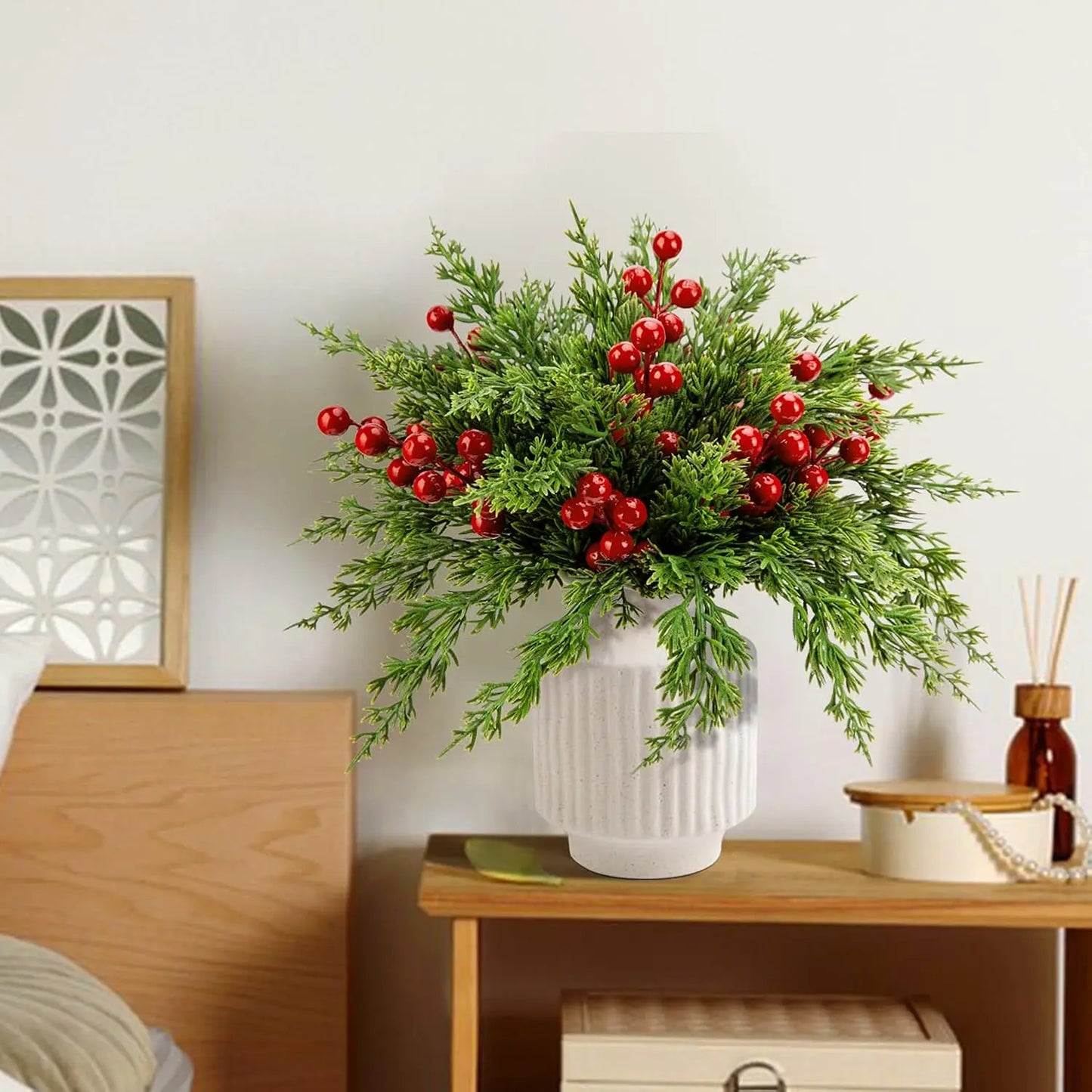 20-Pcs Christmas Artificial Pine Evergreen, Norfolk Pine, Cypress Leaves Stems