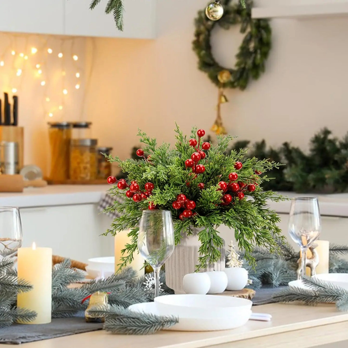 20-Pcs Christmas Artificial Pine Evergreen, Norfolk Pine, Cypress Leaves Stems
