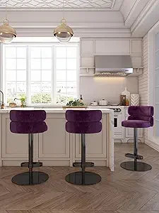 Adjustable Height Velvet Swivel Kitchen Counter Bar Stools