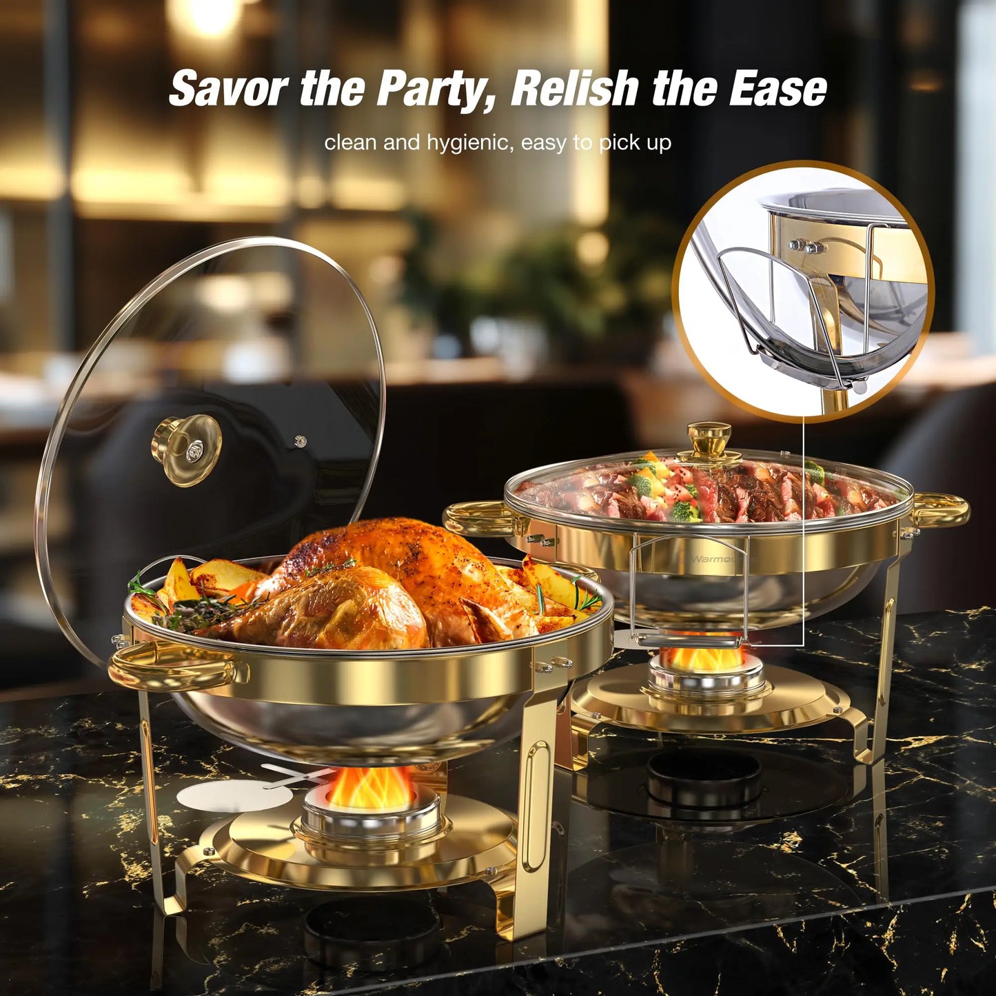 2 or 4 5QT Round Stainless Steel Chafing Warmer Set