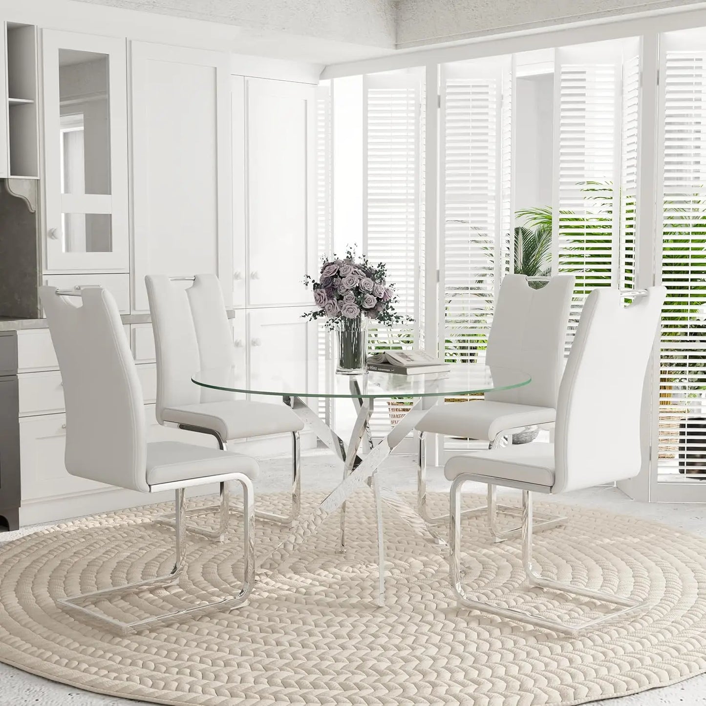 5-Piece Round Dining Table w/Tempered Glass