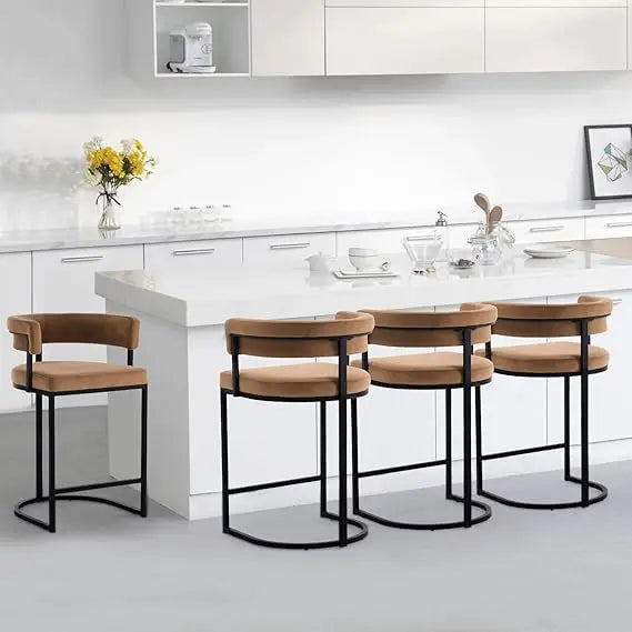 Velvet Bar Stools w/ Barrel Backrest (Set of 2)