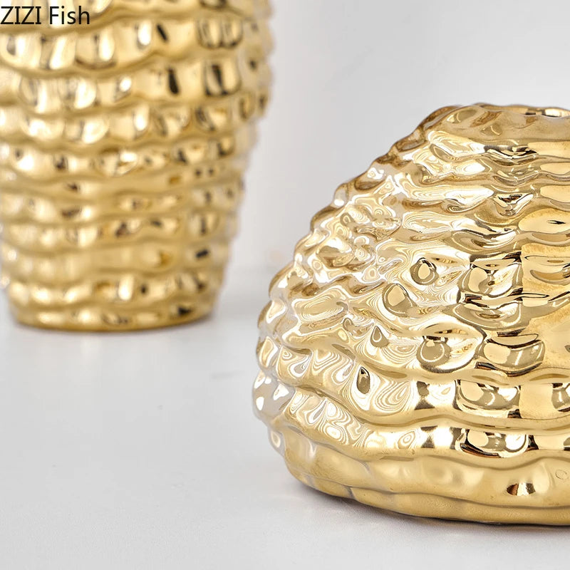 Golden Wrinkle Ceramic Vase