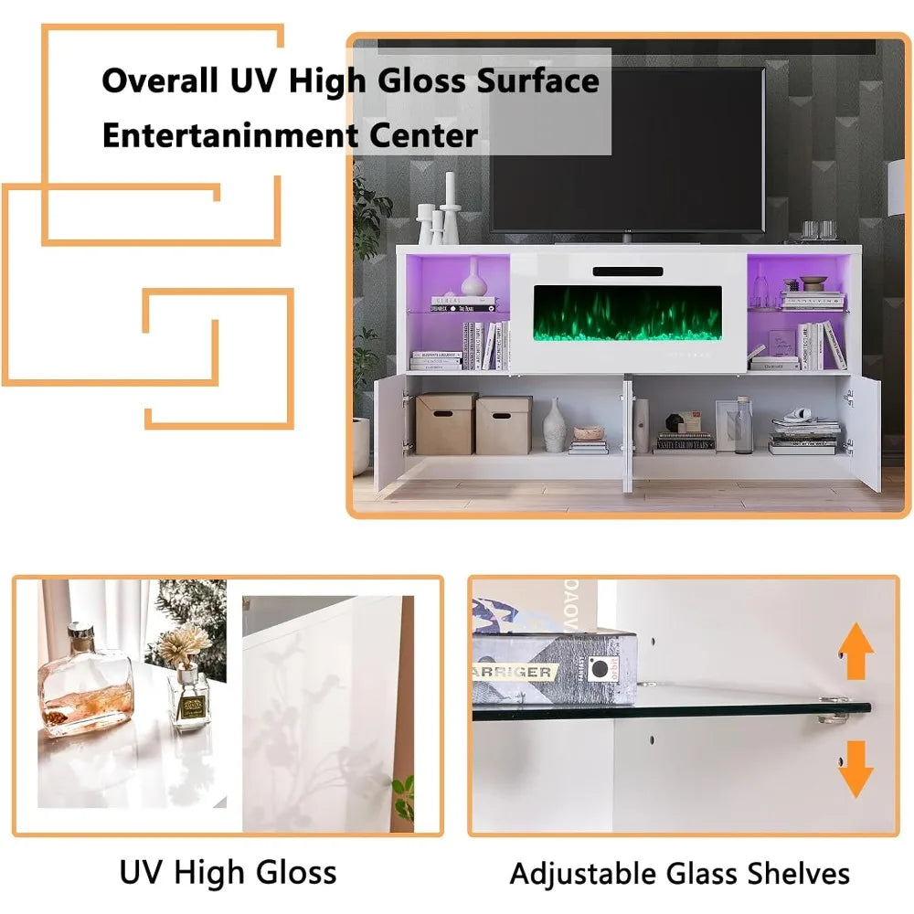 LED TV Entertainment Center w/Bookcase Storage
