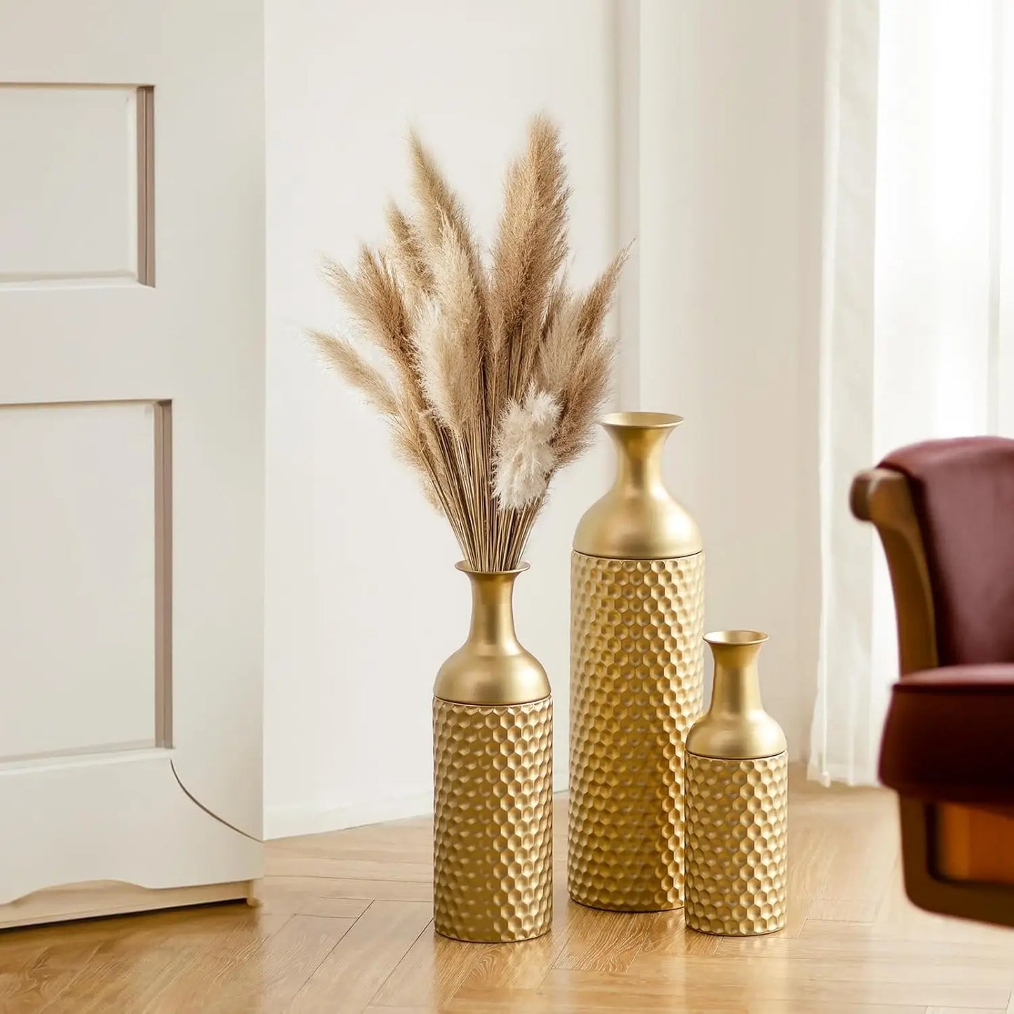 Set of 3 Modern Honeycomb Texture Vases