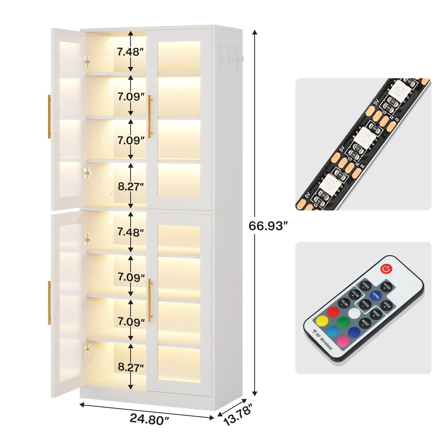 8-Tier Entryway Shoe Cabinet w/Acrylic Doors & LED Lights