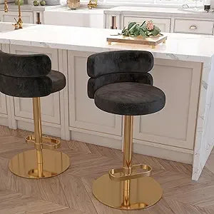 Adjustable Height Velvet Swivel Kitchen Counter Bar Stools