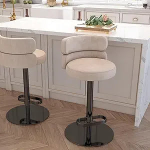 Adjustable Height Velvet Swivel Kitchen Counter Bar Stools