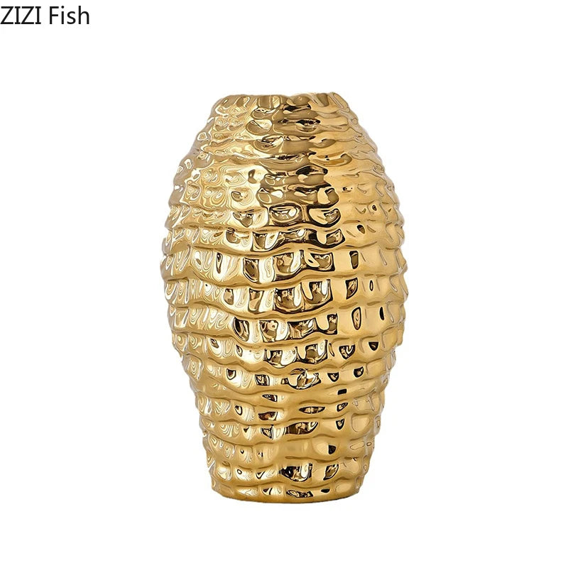 Golden Wrinkle Ceramic Vase