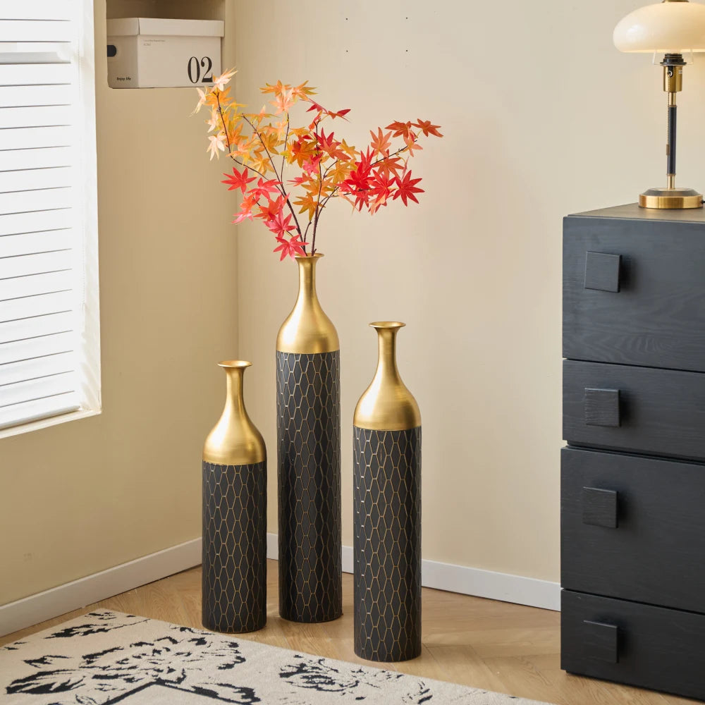 Black and Gold Metal Vase - Set of 3 Floor Vases