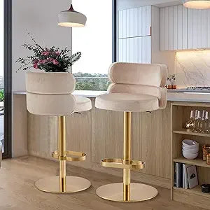 Adjustable Height Velvet Swivel Kitchen Counter Bar Stools